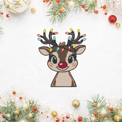 Weihnachten Aufnäher | Gesticktes Rentier mit Lichtern - 7,5 cm - Urlaub aufbügelbare Applikation