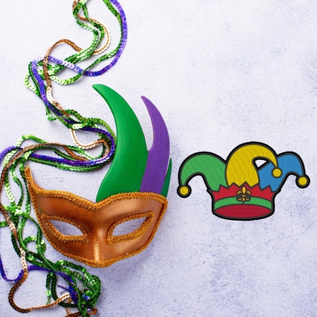 Fasching Aufnäher Spaßvogel Hut Applikation, Karneval Kostüm Accessoire, Festlich, Mardi Gras