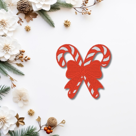 Gestickter Zuckerstangen Aufnäher: Weihnachtsschleife (6 cm)