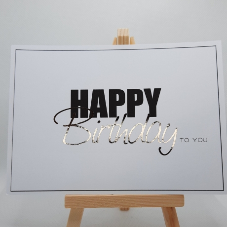 Karte -Happy Birthday2- veredelt mit Gold, Roségold oder Kupfer
