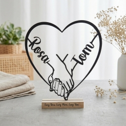 Personalisiertes Geschenk zur Hochzeit & Jahrestag | Liebe Valentinstag Geschenk Paar mit Namen | Line Art Deko | Hände Aufsteller 3D Druck