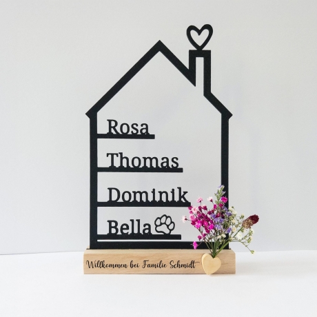 Personalisiertes Familienschild Haus Line Art 3D Druck mit Namen 