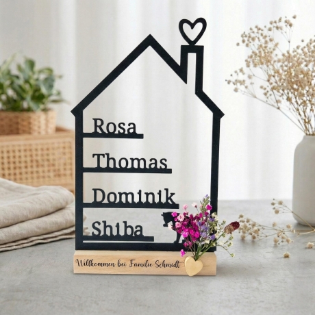 Personalisiertes Familienschild Haus Line Art 3D Druck mit Namen 