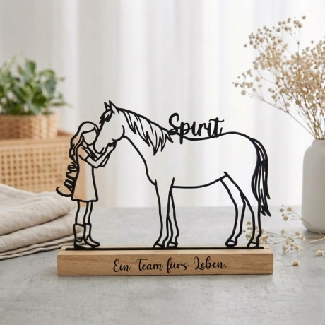 Personalisiertes Pferd Line Art 3D Druck mit Namen Reiterin Geschenkidee Pferdebesitzer Deko Holzsockel Geschenk Reiterhof Mädchen Frau