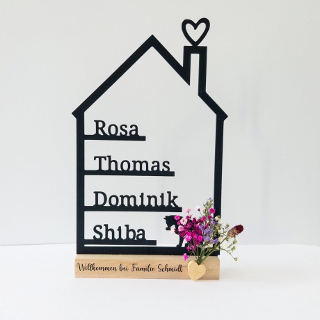 Personalisiertes Familienschild Haus Line Art 3D Druck mit Namen 