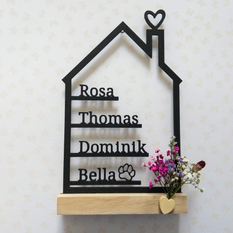 Personalisiertes Familienschild Haus Line Art 3D Druck mit Namen 