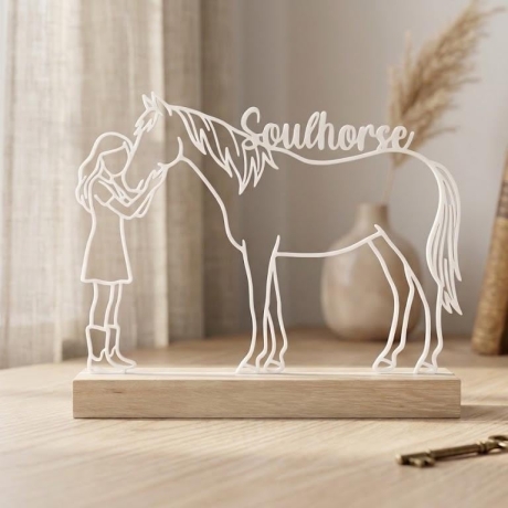 Personalisiertes Pferd Line Art 3D Druck mit Namen Reiterin Geschenkidee Pferdebesitzer Deko Holzsockel Geschenk Reiterhof Mädchen Frau