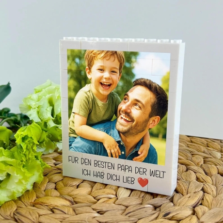 Personalisierter Fotoblock aus Klemmbausteinen mit eigenem Bild 