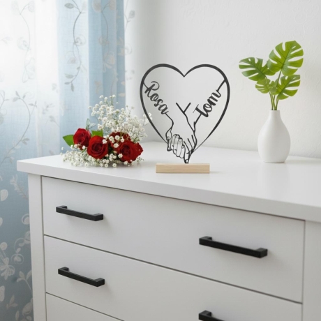 Personalisiertes Geschenk zur Hochzeit & Jahrestag | Liebe Valentinstag Geschenk Paar mit Namen | Line Art Deko | Hände Aufsteller 3D Druck