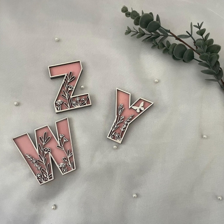 Holzbuchstaben Wildblumen, Blume, Türschild, Name, ABC