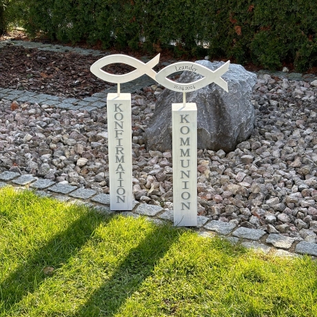 Säulen aus Holz mit Fisch ,Dekosäule Holzsäule Kommunion Geschenk