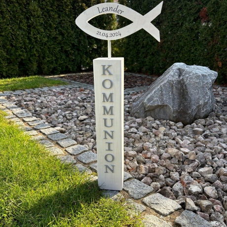 Säulen aus Holz mit Fisch ,Dekosäule Holzsäule Kommunion Geschenk