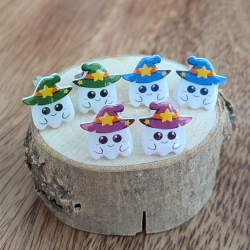 Halloween Ohrstecker Geist mit Hexenhut in blau, lila oder grün