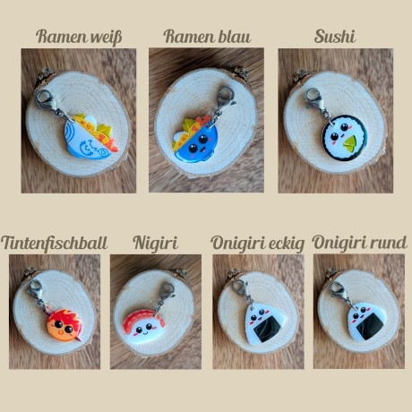 Charms bzw. Anhänger mit Ramen, Sushi, Nigiri, Dumpling und mehr
