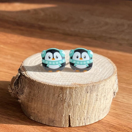 Ohrringe Pinguin im Winterlook in blau, grün, gelb oder rosa
