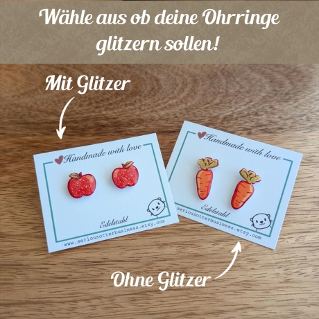 Ohrringe Äpfel wahlweise mit Glitzer für Obst Fans
