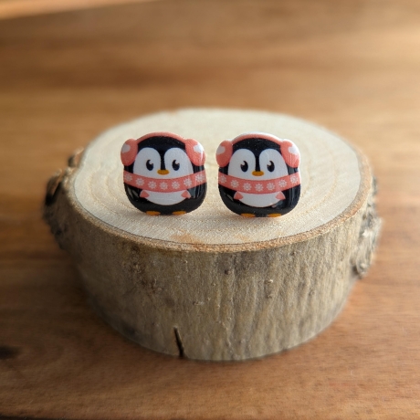 Ohrringe Pinguin im Winterlook in blau, grün, gelb oder rosa
