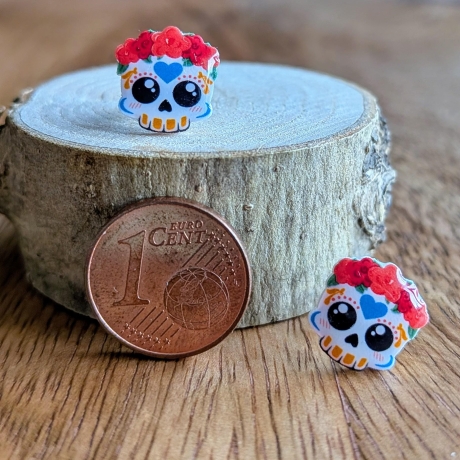 Ohrstecker Dia de los muertos Skelett mit Blumen für Halloween