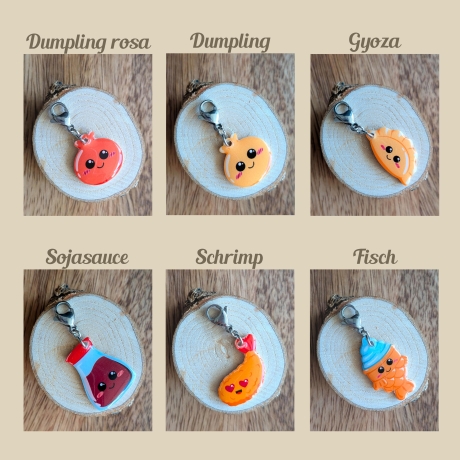 Charms bzw. Anhänger mit Ramen, Sushi, Nigiri, Dumpling und mehr