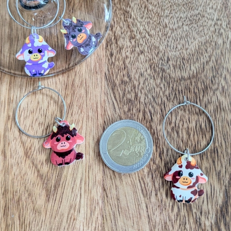 Glasmarker 4er Set Kühe Bauernhof Weinglas Charms