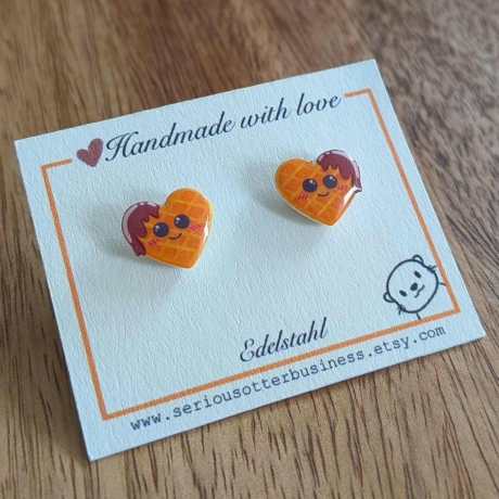 Herzwaffel Ohrringe für Waffel und Schoko Liebhaber