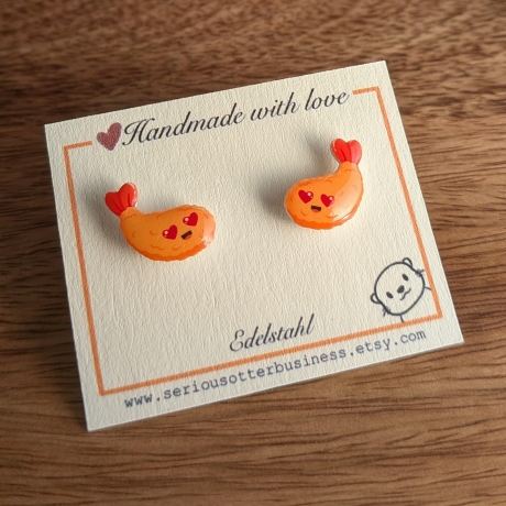 Ohrstecker Tempura Schrimps mit Herzaugen für Japan Fans