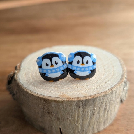 Ohrringe Pinguin im Winterlook in blau, grün, gelb oder rosa