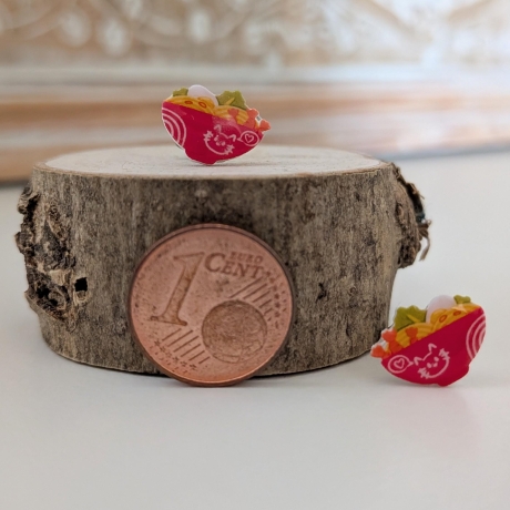 Ramen Ohrstecker Japan Motiv mit roter Schüssel und Katze 