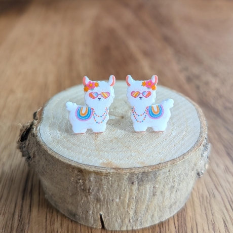 Ohrringe Alpaka mit Sonnenbrille in Blau oder Pink aus Edelstahl