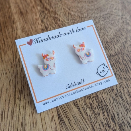 Ohrringe Alpaka mit Sonnenbrille in Blau oder Pink aus Edelstahl