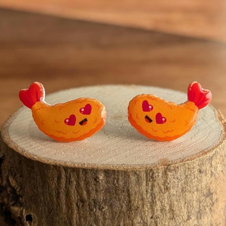 Ohrstecker Tempura Schrimps mit Herzaugen für Japan Fans