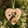 Personalisiertes Holzherz mit Pfotenabdruck und Sonnenblume – Erinnerung an dein Haustier | Brandmalerei auf Holz I Handgemacht