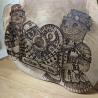 Personalisierbares Geschenk aus Teakholz zum Jahrestag – Steampunk Otter mit Herz |  27 × 30 cm | Brandmalerei auf Holz | Pyrografie Unikat