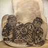 Personalisierbares Geschenk aus Teakholz zum Jahrestag – Steampunk Otter mit Herz |  27 × 30 cm | Brandmalerei auf Holz | Pyrografie Unikat