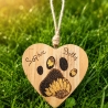 Personalisiertes Holzherz mit Pfotenabdruck und Sonnenblume – Erinnerung an dein Haustier | Brandmalerei auf Holz I Handgemacht