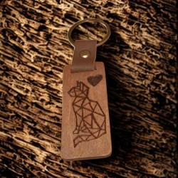 Schlüsselanhänger Holz Katze – geometrische | handgebrannt Schlüsselanhänger Holz Katze – geometrische | handgebrannt