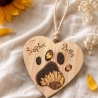 Personalisiertes Holzherz mit Pfotenabdruck und Sonnenblume – Erinnerung an dein Haustier | Brandmalerei auf Holz I Handgemacht
