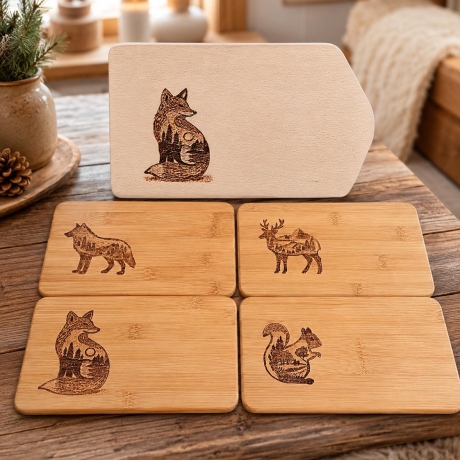 Frühstücksbrett aus Holz mit Waldtier-Gravur – handgefertigtes Brotzeitbrett | nachhaltige Geschenkidee für Naturliebhaber & Genießer