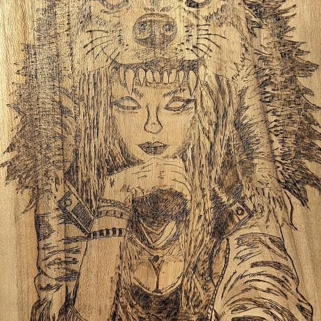 Fantasy Wanddeko I Deko aus Teakholz handgemacht – Mystisches Wolfs- Fantasymotiv auf massivem Holz 25,5 × 19 cm