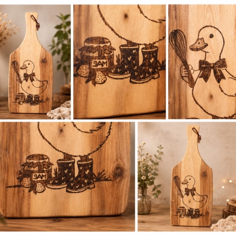 Holzbrett mit Gans und Schneebesen – handgebranntes Schneidbrett aus Holz, rustikale Küchendeko, süßes Geschenk, Bauernhof Deko