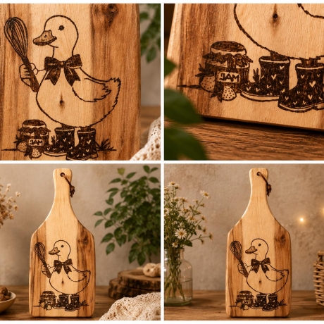Holzbrett mit Gans und Schneebesen – handgebranntes Schneidbrett aus Holz, rustikale Küchendeko, süßes Geschenk, Bauernhof Deko