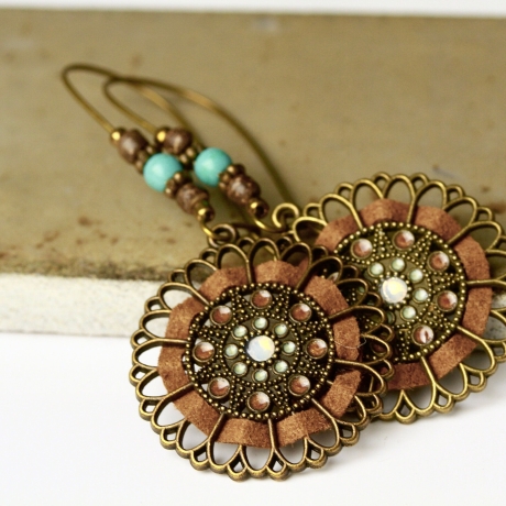 Vintage Ohrringe Boho - bronze Style / Retro Emaille Ohrhänger