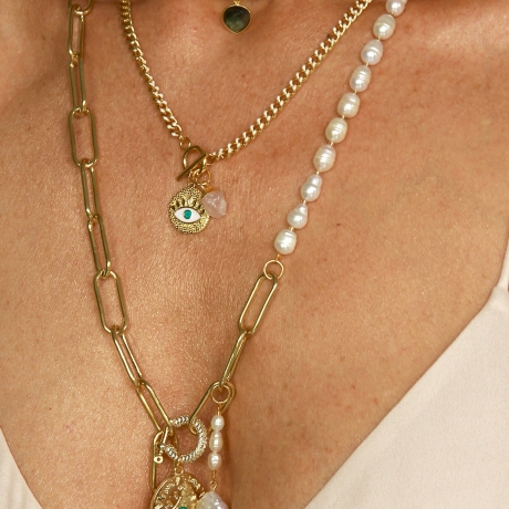 Kette Labradorit Rosenquarz Türkis mit Edelsteinkette