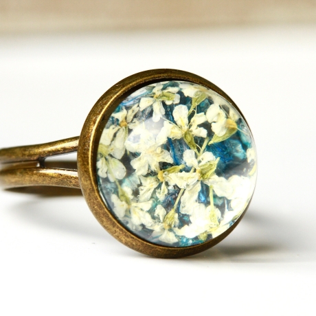 Ring gepresste Blüten Dillblüte Kornblüte Gießharz antik