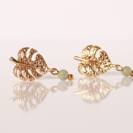 Blatt Ohrringe Monstera Jade Perlen Boho Ohrringe modern