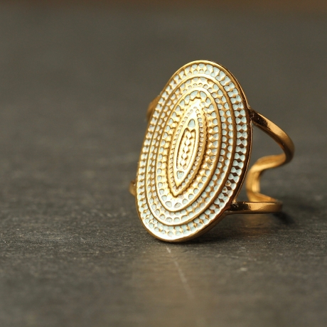Boho Ring Patina echt vergoldet mit geometrischem Mandala 