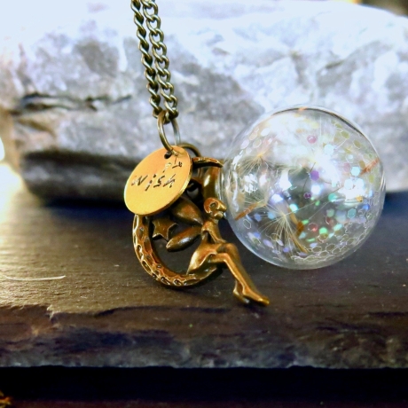 Pusteblume Kette Mond / Himmlische Mond Fee mit Glitzer