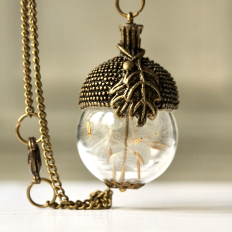 Eichel Kette Pusteblume mit Antik Silber oder Bronze Eichel