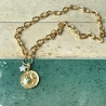 Kette Choker Mond Sonne Stern mit massiv vergoldeter Gliederkette