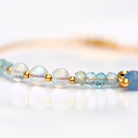 Edelstein Perlenarmband Mondstein Aquamarin Aventurin Perlen